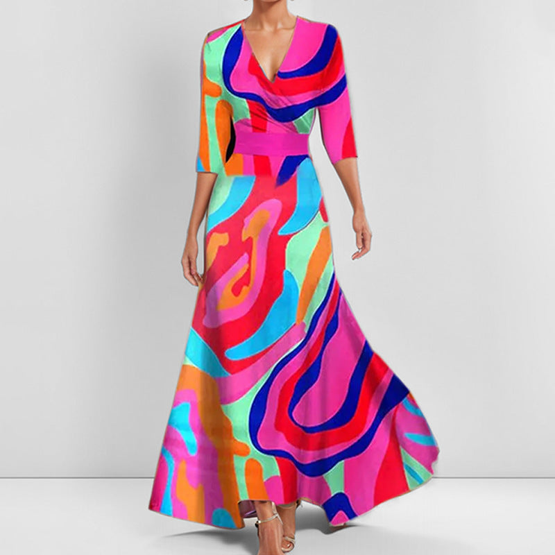 Fashion Print Half-sleeve V-neck Dress