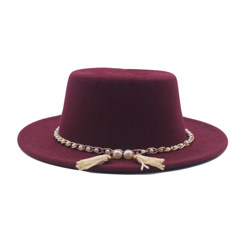 Fashion Flat Brim Top Hat Women Flat Top Woolen Hat