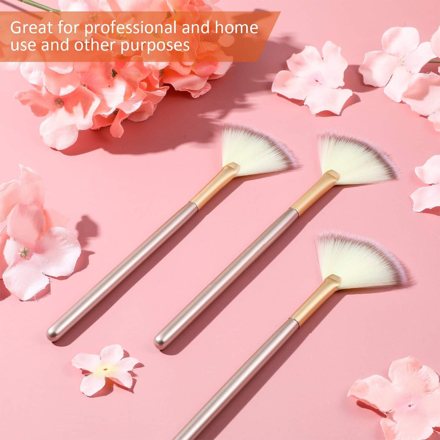 10 Professional Soft Facial Fan Brushes For Mask Mud Cream, Glycolic Peel & Makeup Application - Esthetician Tools With Champagne Finish