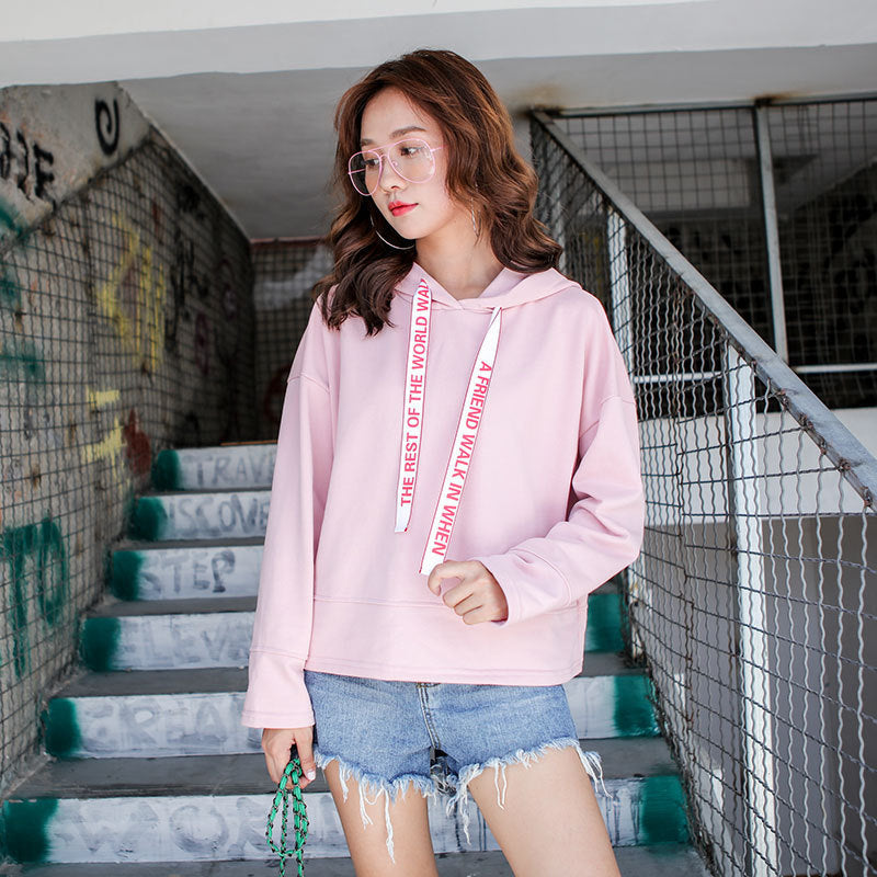 Long sleeve pullover hooded collar top