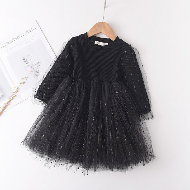 Girls Long Sleeve Dress Girls Net Gauze Skirt Western Style