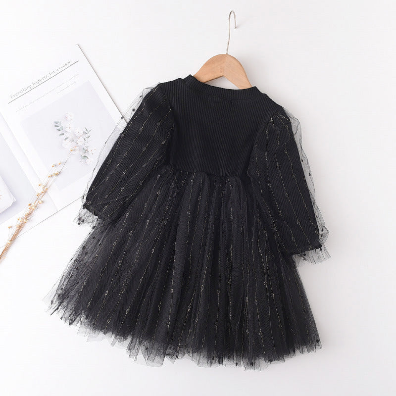 Girls Long Sleeve Dress Girls Net Gauze Skirt Western Style