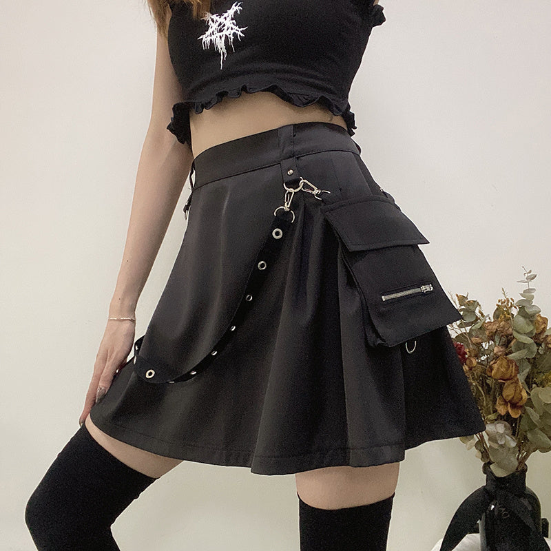 InstaHot Black Pockets High Waist Skirts