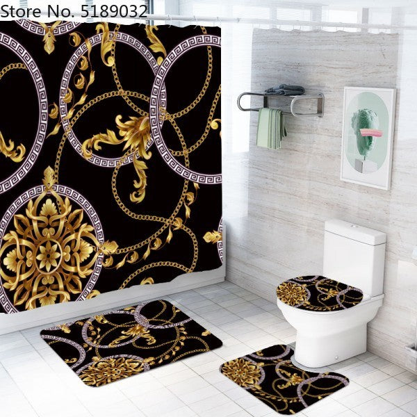 A Set Of 4 Hollow-Shaped Shower Curtains With Bath Mats