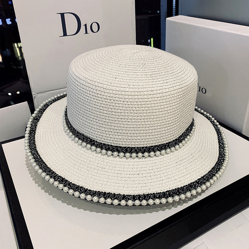 Pearl Straw Hat Women Seaside Sun Hat For Outing Outdoor UV Sun Hat
