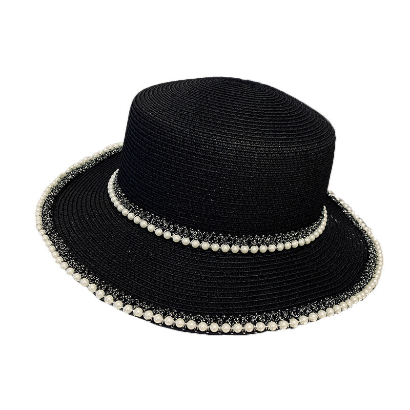 Pearl Straw Hat Women Seaside Sun Hat For Outing Outdoor UV Sun Hat