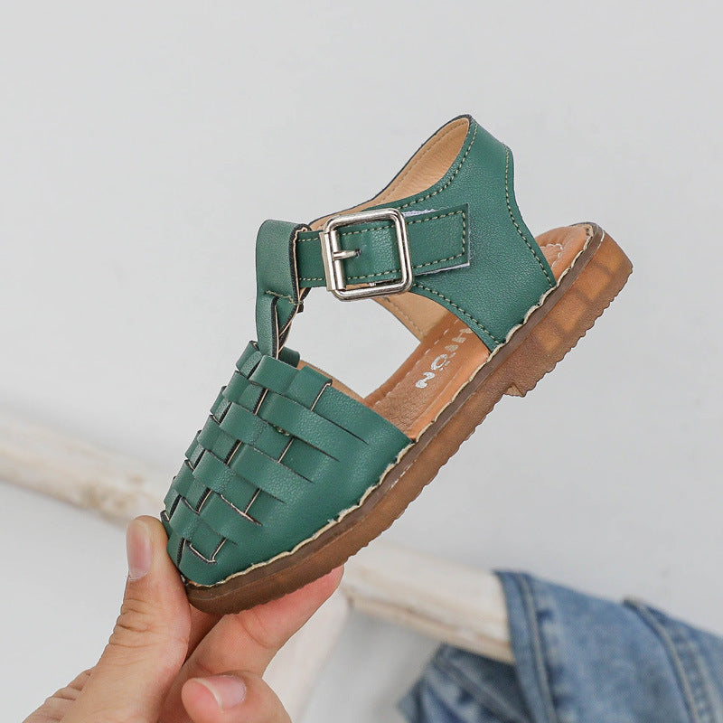 Retro woven solid color girls shoes