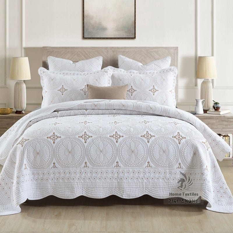 European-style Cotton Embroidery Clip Sheets Double Thick Washable Pure Cotton Bed Cover
