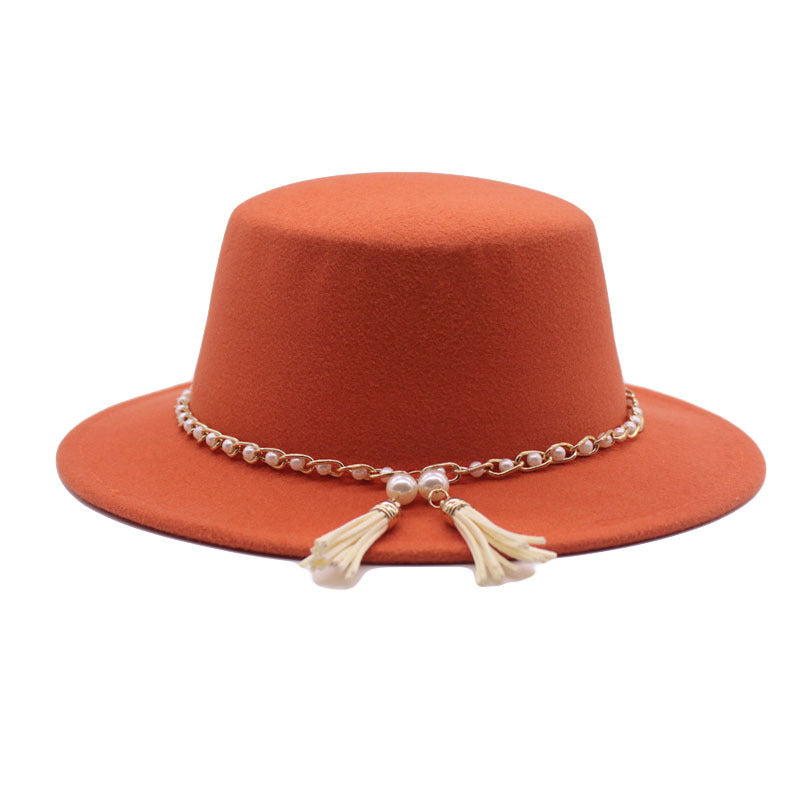 Fashion Flat Brim Top Hat Women Flat Top Woolen Hat