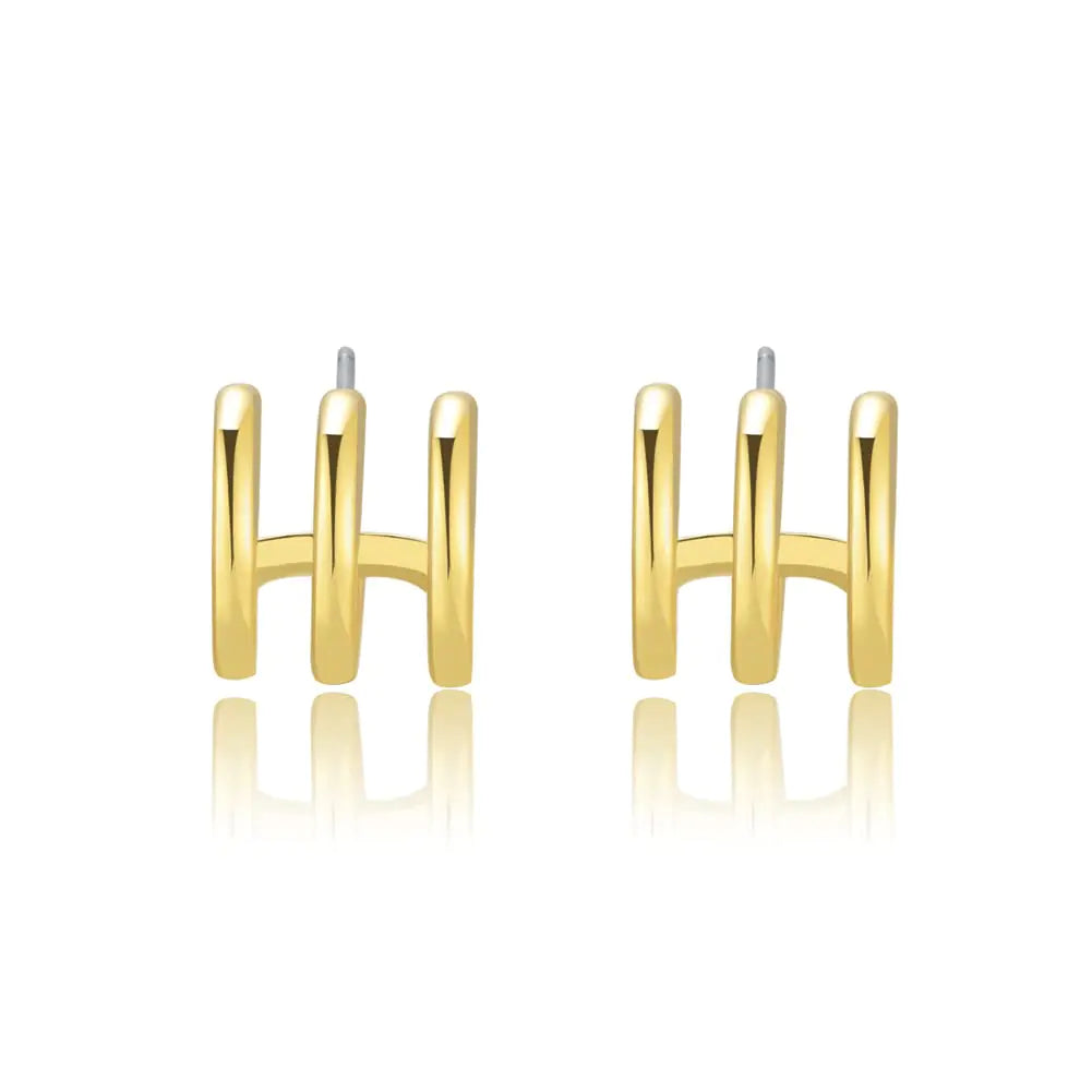 Obidos 14K Gold Plated Triple Huggie Illusion Stud Earrings