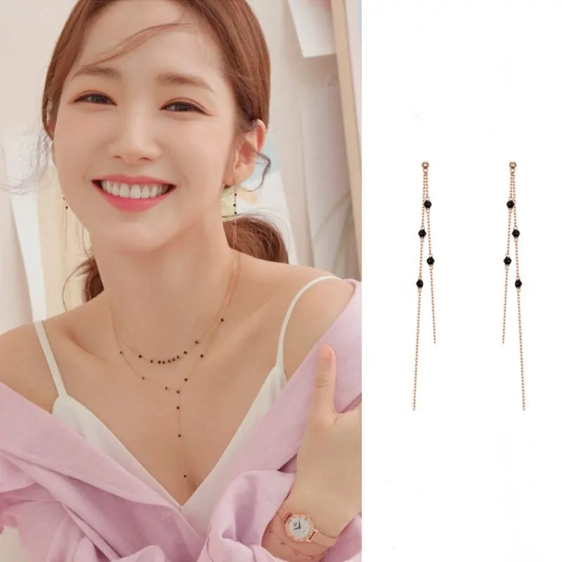 MENGJIQIAO 2019 Korean TV Star Crystal Tassel Drop Earrings