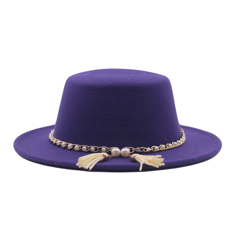 Fashion Flat Brim Top Hat Women Flat Top Woolen Hat