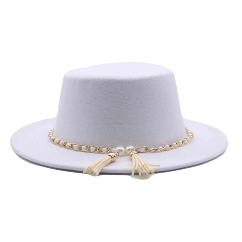Fashion Flat Brim Top Hat Women Flat Top Woolen Hat