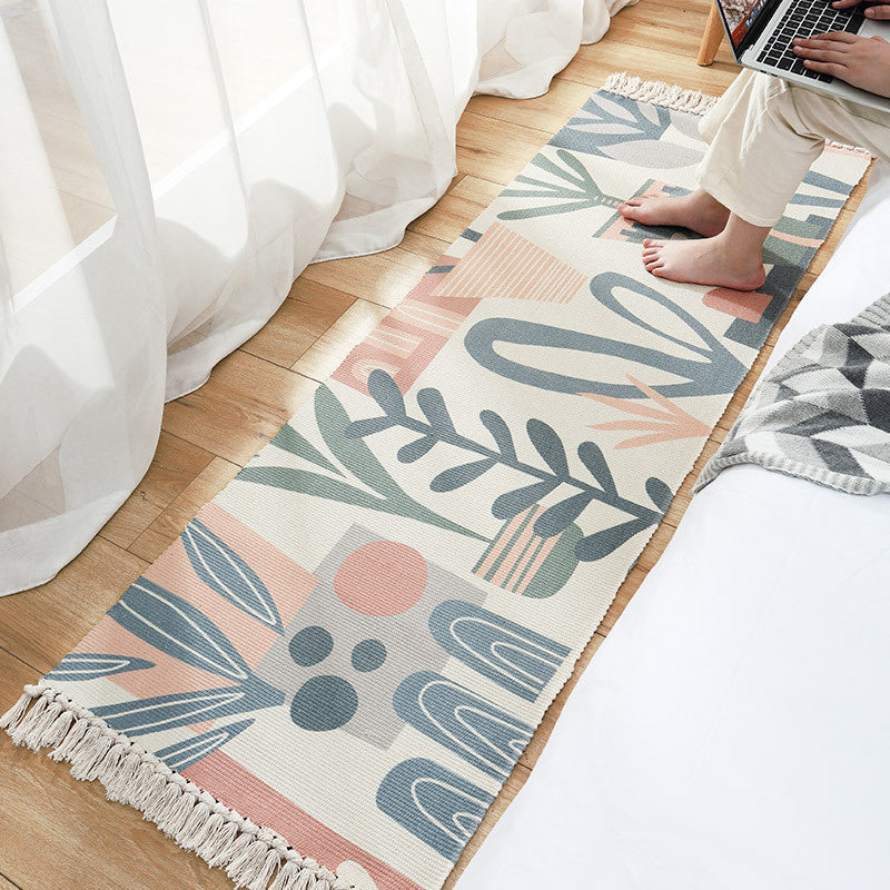 Fringed cotton striped rug