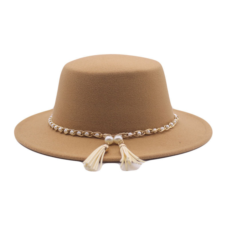 Fashion Flat Brim Top Hat Women Flat Top Woolen Hat