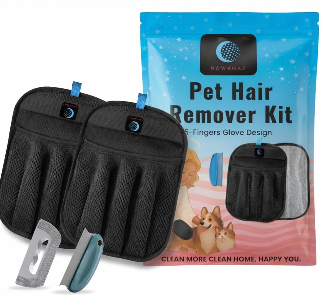 NOWKHAZ 2-Pack Reusable Pet Hair Remover Gloves