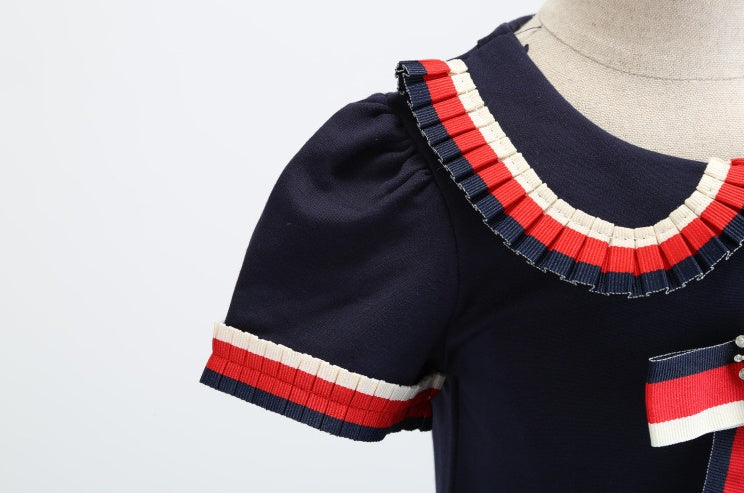 Girls lapel bow dress
