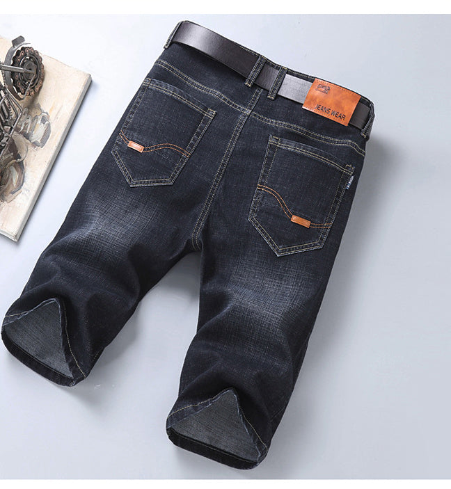 Jeans Shorts Men Elastic Straight Denim Mid Waist Loose Shorts