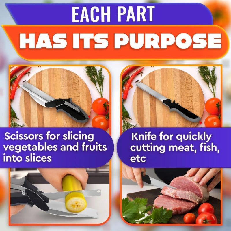 Kitchen Scissors For Food 2 In 1 Cutting Board Scissors & Knife With Locking Mechanism & Stainless Steel Blades Multifunctional Kitchen Shears For Effortless Chopping Slicing & Meal Prep