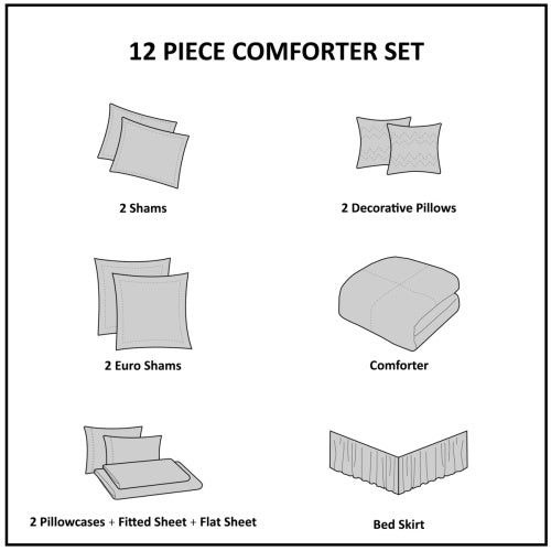12 Piece Comforter Set With Cotton Bed Sheets Silver Cal King