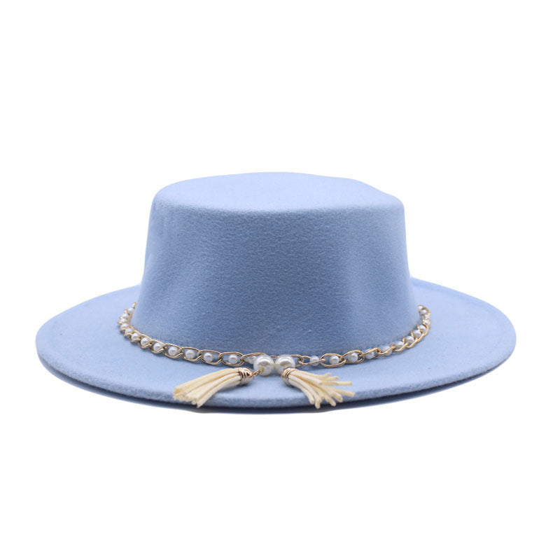 Fashion Flat Brim Top Hat Women Flat Top Woolen Hat