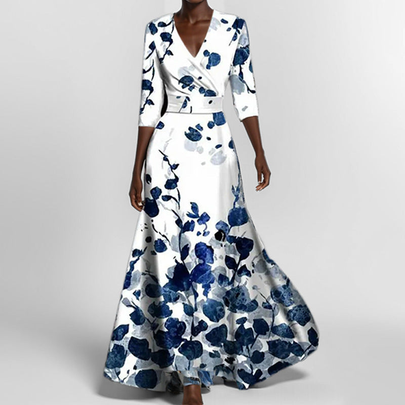 Fashion Print Half-sleeve V-neck Dress