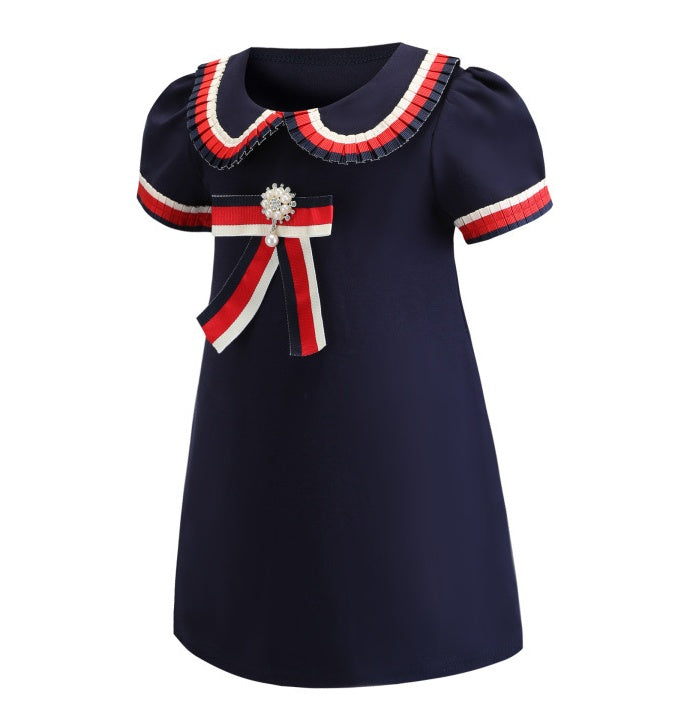 Girls lapel bow dress