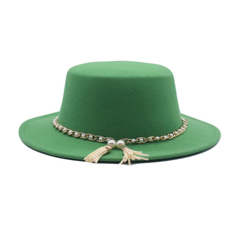 Fashion Flat Brim Top Hat Women Flat Top Woolen Hat