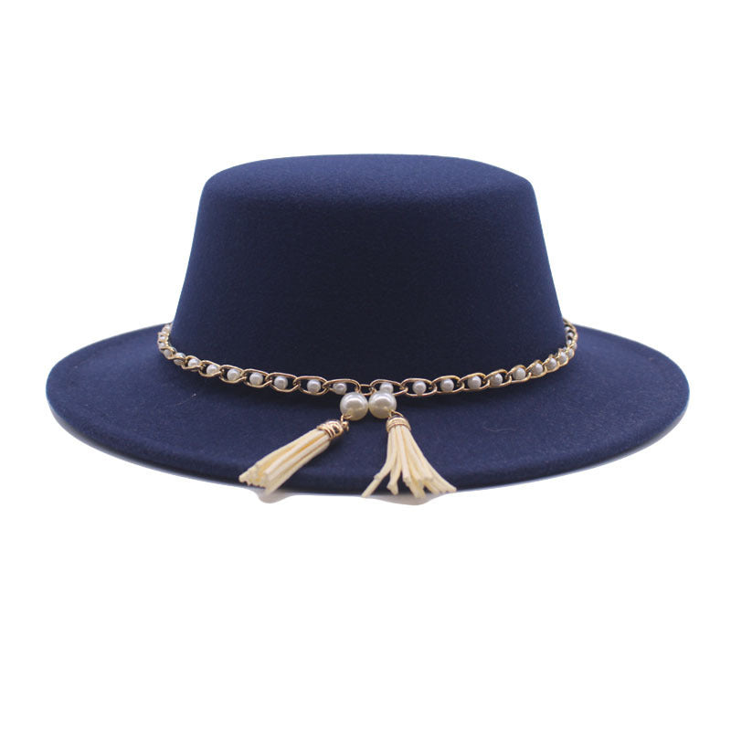 Fashion Flat Brim Top Hat Women Flat Top Woolen Hat