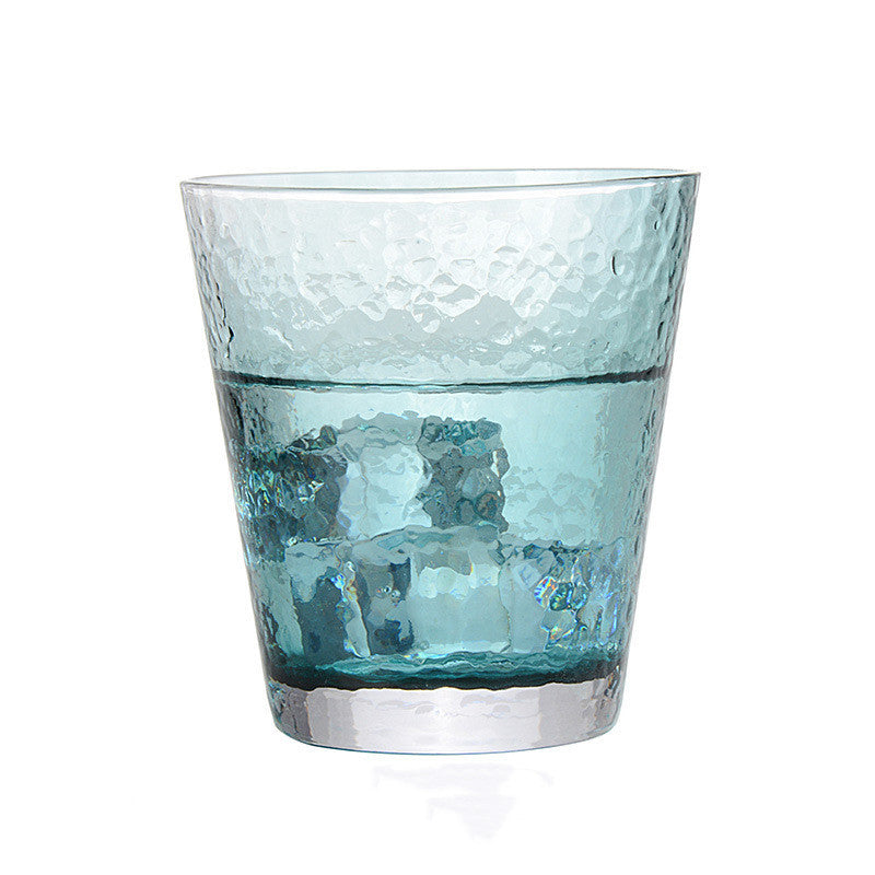 Ink Blue Hammer Patterned Glass Water Cup