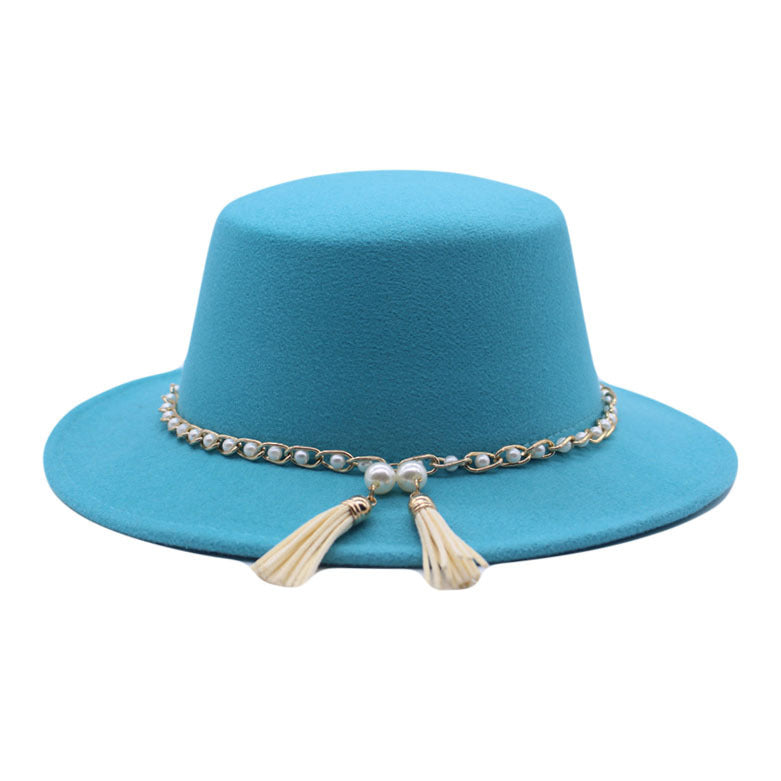 Fashion Flat Brim Top Hat Women Flat Top Woolen Hat