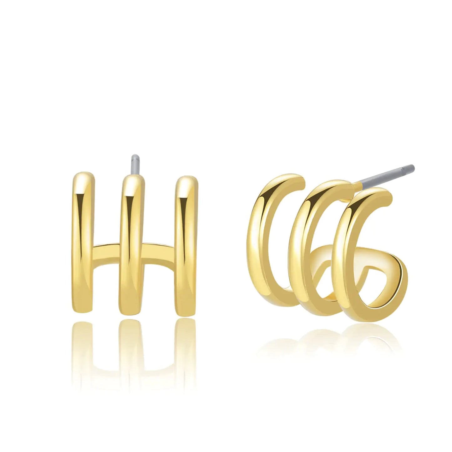 Obidos 14K Gold Plated Triple Huggie Illusion Stud Earrings