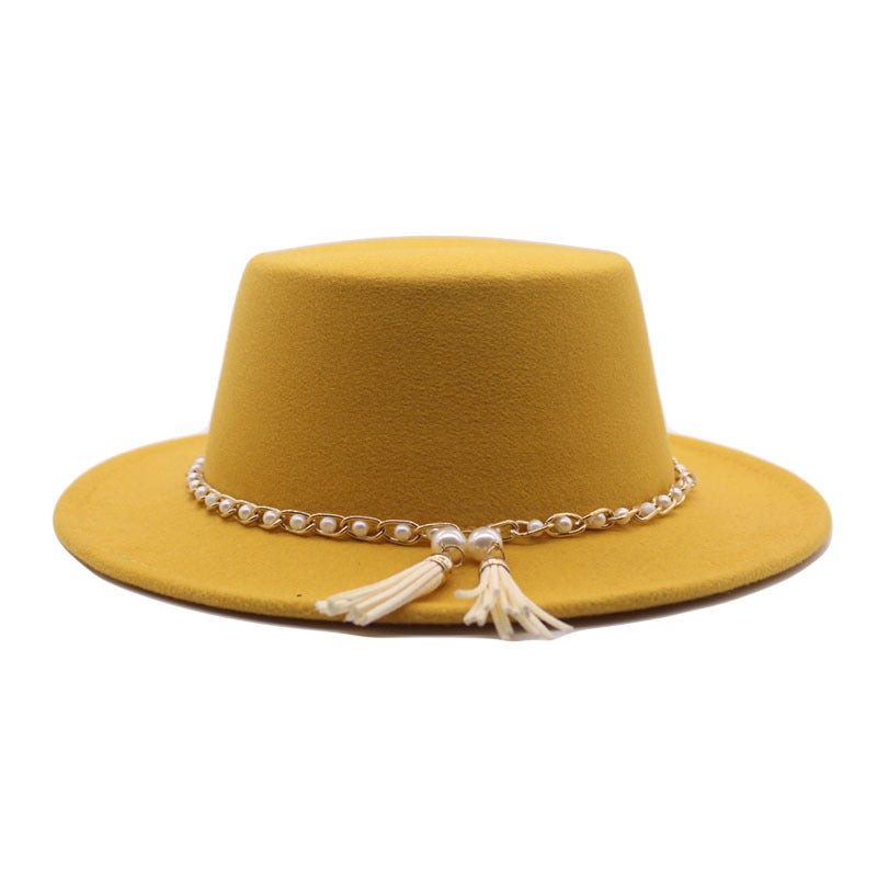 Fashion Flat Brim Top Hat Women Flat Top Woolen Hat