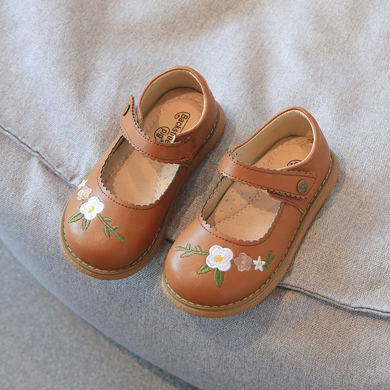 Girls' Leather Shoes Embroidery Princess