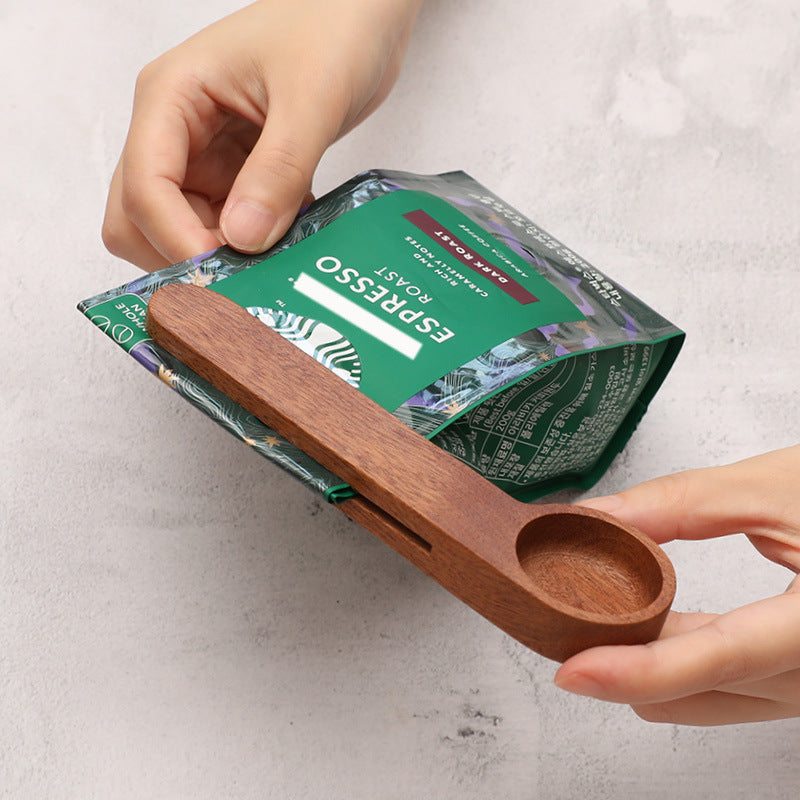 Kitchen Baking Measuring Spoon Dual-purpose Food Bag Sealing Clip Small Wood Spoon