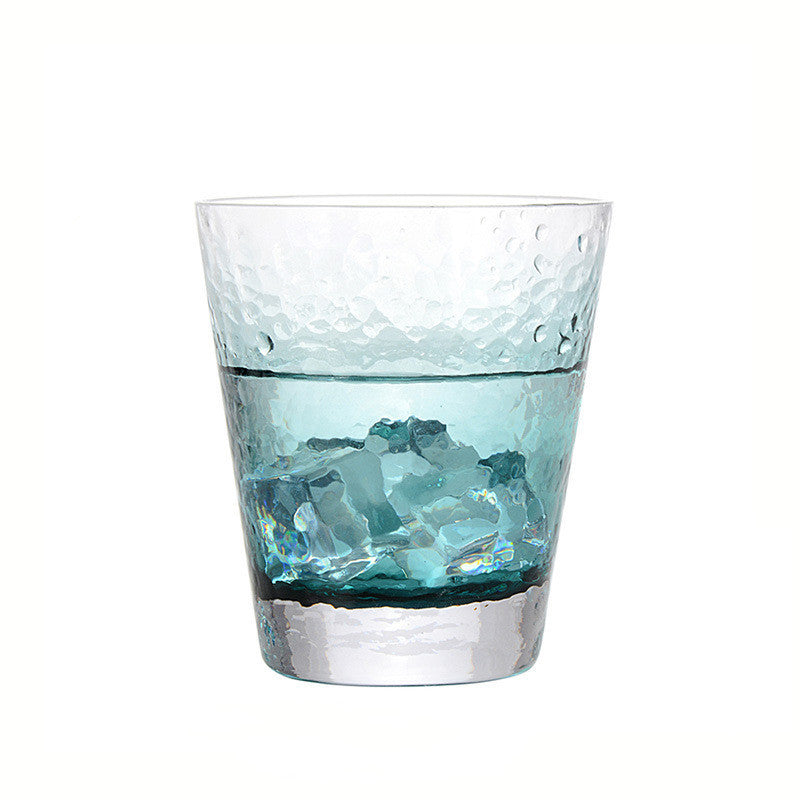 Ink Blue Hammer Patterned Glass Water Cup