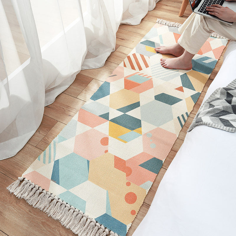 Fringed cotton striped rug