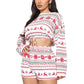 Women Christmas Pajama Sets Long Sleeve Crop Top Shorts 2Pcs