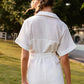 Pure Color Short-sleeved Lapel Tie Jumpsuit Casual Jumpsuit Women
