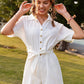 Pure Color Short-sleeved Lapel Tie Jumpsuit Casual Jumpsuit Women