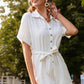 Pure Color Short-sleeved Lapel Tie Jumpsuit Casual Jumpsuit Women
