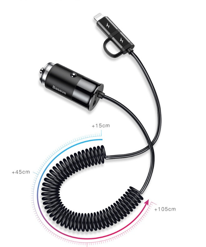 2 In 1 Spring Cable Car Mobile Phone Charger