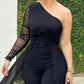 Jumpsuit Long Sleeve Chic Mesh Solid Patchwork Jumpsuits