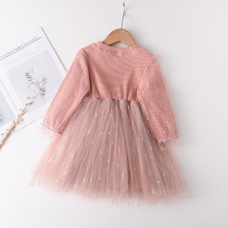 Girls Long Sleeve Dress Girls Net Gauze Skirt Western Style
