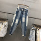 Contrasting Stitching Jeans Women Loose Spring New Ab Face Geometric Harem Pants Old Pants