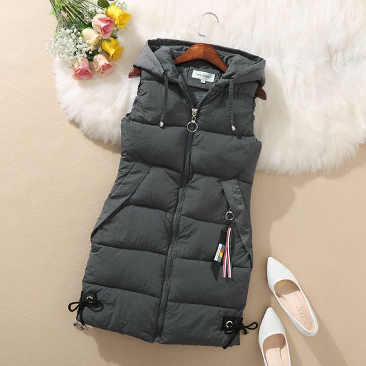 Sleeveless Waistcoat Mid-Length Hooded Waistcoat