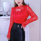 Women Shirts Lace Long Sleeve Blouse Bow Sweet Floral Hollow Lace Blouses Shirt Female Mesh Blusas Spring Women Tops X01F