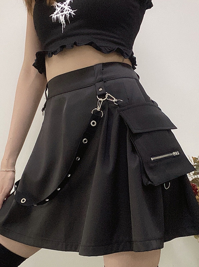 InstaHot Black Pockets High Waist Skirts