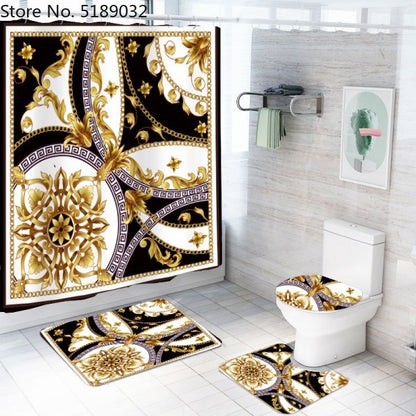 A Set Of 4 Hollow-Shaped Shower Curtains With Bath Mats