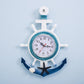 Mediterranean Style Blue And White Ship Rudder Helmsman Anchor Creative Personality Wall Clock